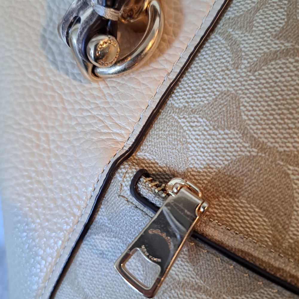 COACH Kacey Satchel Signature Crossbody Handbag Cream Snake Leather Exotic - Picture 10 of 13